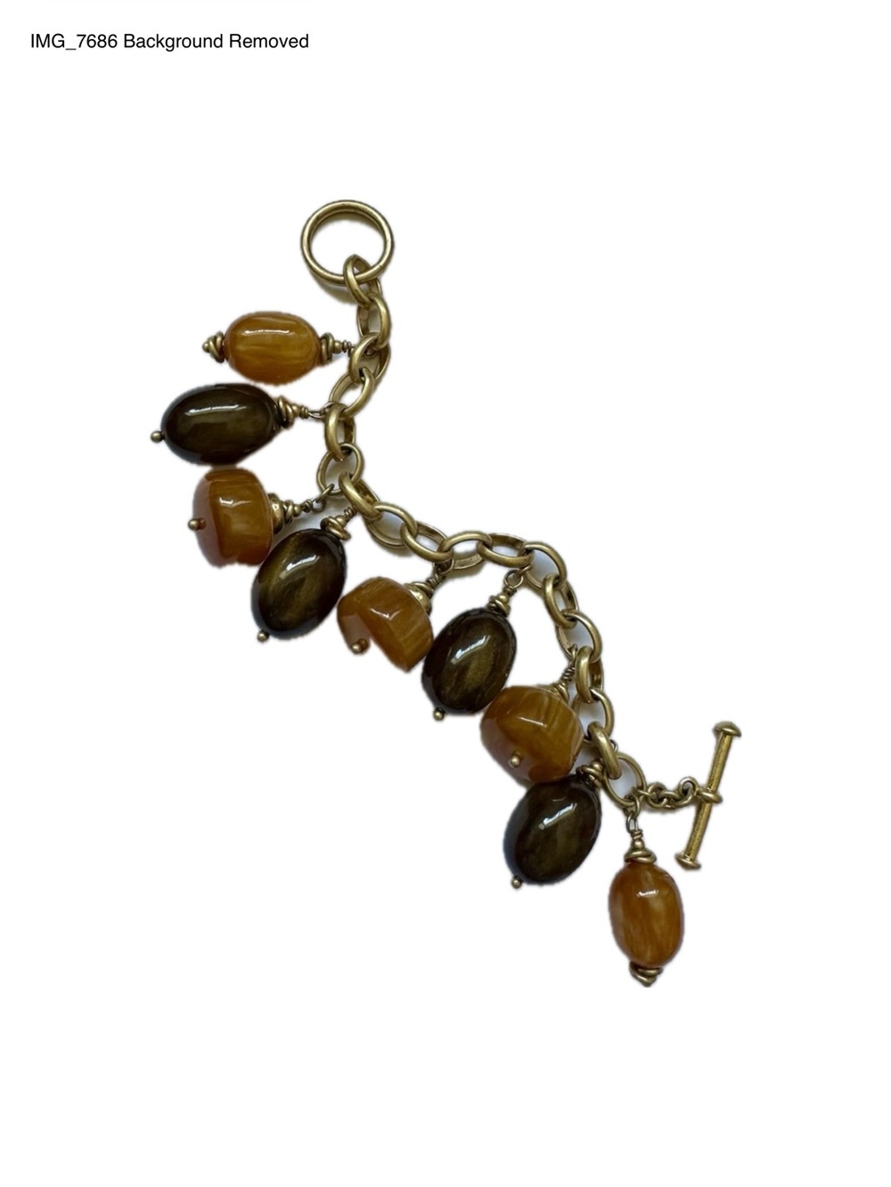 Gold-Tone Bracelet with Amber and Brown Bead Charms